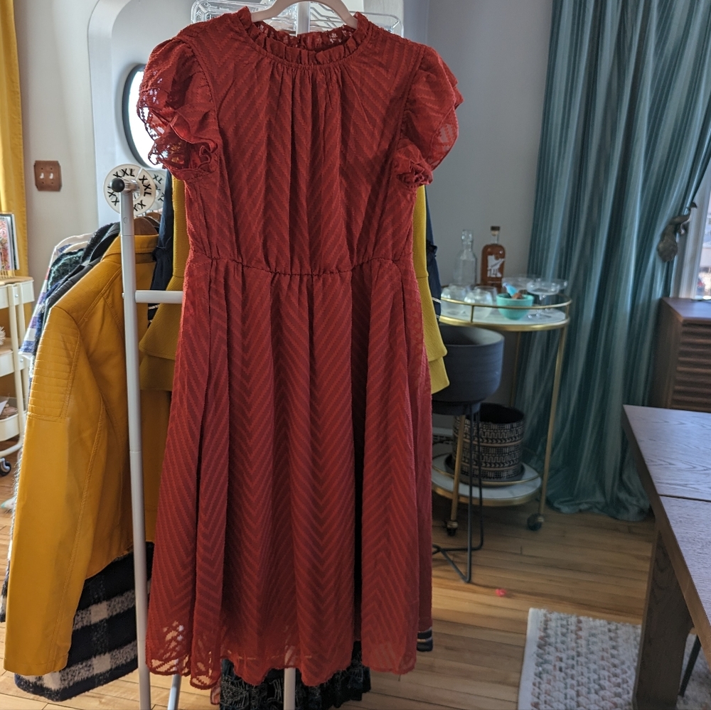 Elegant Rust Orange Midi Dress - Picture 4 of 13